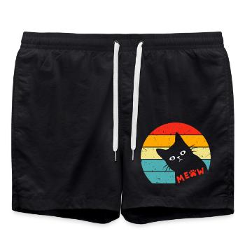 Retro Black Cat 3 - Swim Trunks - black - Front - AI Model Male 185 light (185cm)