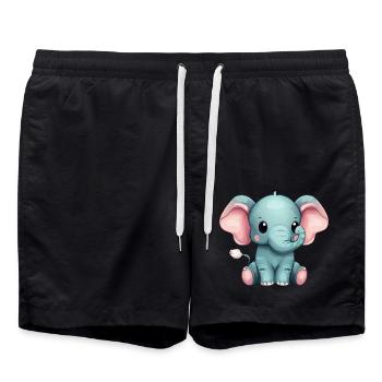 Süßer Sitzender Grauer Elefant - Badeshorts - Schwarz - Vorne - AI Model Male 185 light (185cm)