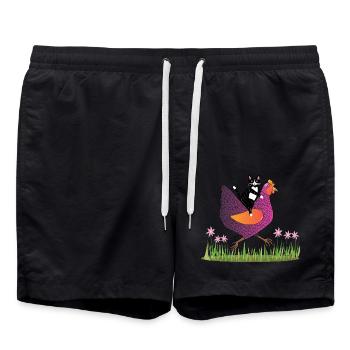 Hen Rider - Katze auf Huhn - Geschenkidee - Badeshorts - Schwarz - Vorne - AI Model Male 185 light (185cm)