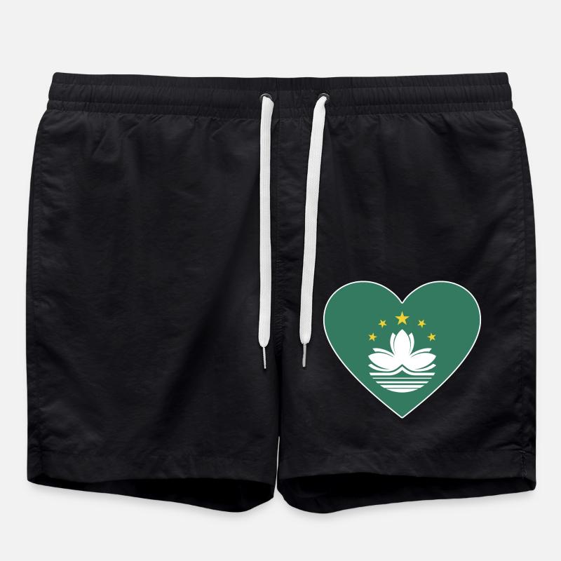 Macau Flag Heart - Swim Trunks - black