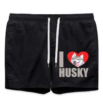 Husky Glitzer Hundehalter Hundehaare - Badeshorts - Schwarz - Vorne - AI Model Male 185 light (185cm)