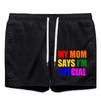 my mom says i'm special - Badeshorts - Schwarz - Vorne - AI Model Male 185 light (185cm)
