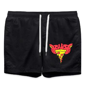 2 Cats Food Salami Pizza Fast Food Hunger Team - Swim Trunks - black - Front - AI Model Male 185 light (185cm)