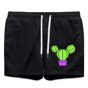 Kleiner Kaktus Stacheln Wüsten Kakteen Blumentopf - Badeshorts - Schwarz - Vorne - AI Model Male 185 light (185cm)