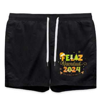 christmas santa 2024 2025 movie holiday family xms - Swim Trunks - black - Front - AI Model Male 185 light (185cm)