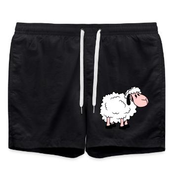 Schaf Baby Steht Süß Niedlich Lamm Kind Cool Comic - Badeshorts - Schwarz - Vorne - AI Model Male 185 light (185cm)