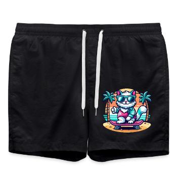 Cat on a Skateboard on the Beach - Swim Trunks - black - Front - AI Model Male 185 light (185cm)