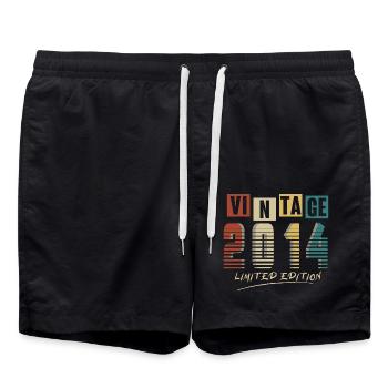 2014 Vintage 2014 born in 2014 Birthday. Year 2 - Swim Trunks - black - Front - AI Model Male 185 light (185cm)