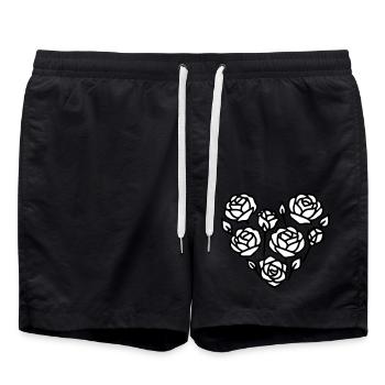 Black and White Rose Heart Illustration - Swim Trunks - black - Front - AI Model Male 185 light (185cm)