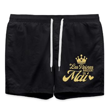 Queens are born in May with golden glitter - Swim Trunks - black - Front - AI Model Male 185 light (185cm)