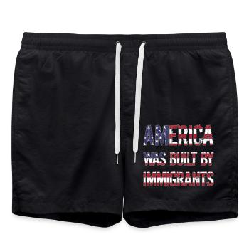 AMERICA WAS BUILT BY IMMIGRANTS Flüchtlingsrechte - Badeshorts - Schwarz - Vorne - AI Model Male 185 light (185cm)