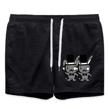 2 Bunnies Mr. Gentleman Top Hat Monocle Glasses - Swim Trunks - black - Front - AI Model Male 185 light (185cm)