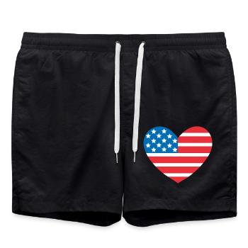 USA Flagge Herz - Badeshorts - Schwarz - Vorne - AI Model Male 185 light (185cm)