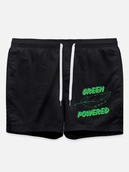 Grüner Text mit Blattsymbol - Badeshorts - Schwarz