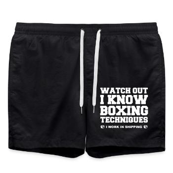I Know Boxing Techniques - Swim Trunks - black - Front - AI Model Male 185 light (185cm)