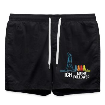 Ich & meine Follower – Katzenhumor Design - Badeshorts - Schwarz - Vorne - AI Model Male 185 light (185cm)