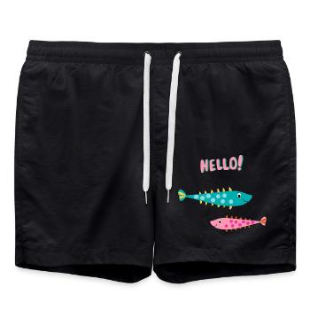 Funny Fish Say Hello - Gift Idea Baby - Swim Trunks - black - Front - AI Model Male 185 light (185cm)