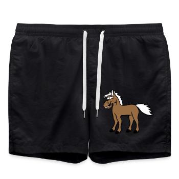 Pferd Lacht Komisch Lustige Grimasse Albern Comic - Badeshorts - Schwarz - Vorne - AI Model Male 185 light (185cm)