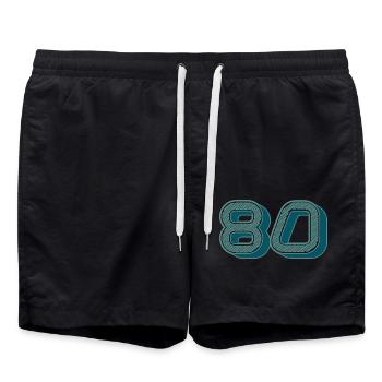 80. 80 YEARS. 80th ANNIVERSARY. 80 YEARS ANNIVERSARY. - Swim Trunks - black - Front - AI Model Male 185 light (185cm)