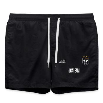 JGA - Trikot - JGA TEAM - Weiße Schrift - Badeshorts - Schwarz - Vorne - AI Model Male 185 light (185cm)