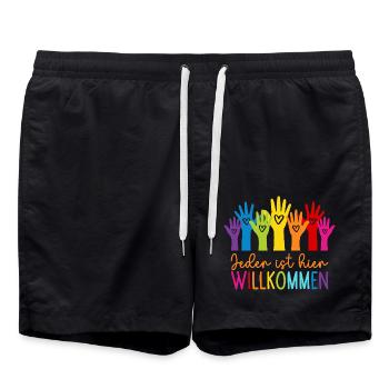 Everyone is welcome here - Swim Trunks - black - Front - AI Model Male 185 light (185cm)