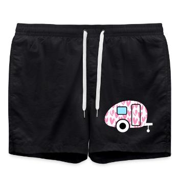 Caravan Wohnwagen rosa Herzen gemalt Camping Deko - Badeshorts - Schwarz - Vorne - AI Model Male 185 light (185cm)
