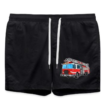 Fire brigade, fire engine, firefighter, extinguish - Swim Trunks - black - Front - AI Model Male 185 light (185cm)
