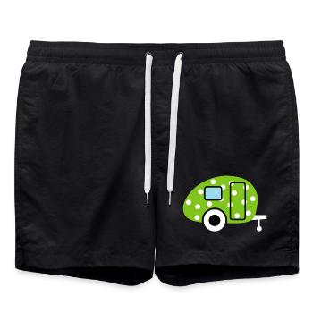 Caravan Wohnwagen grün Punkte Camping Ostern Ei - Badeshorts - Schwarz - Vorne - AI Model Male 185 light (185cm)