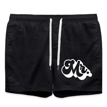 Mr. Matching Paar Verlobung Hochzeit Flitterwochen - Badeshorts - Schwarz - Vorne - AI Model Male 185 light (185cm)
