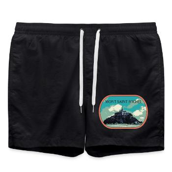 Illustration en bleu et vert du Mont Saint Michel - Short de bain - noir - Devant - AI Model Male 185 light (185cm)