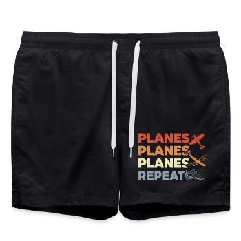 Airplane enthusiasts - Swim Trunks - black - Front - AI Model Male 185 light (185cm)