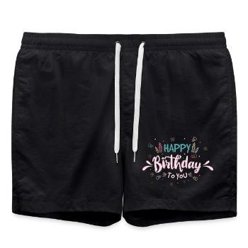 Célébration ludique de la typographie d’anniversaire - Short de bain - noir - Devant - AI Model Male 185 light (185cm)