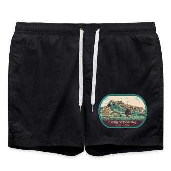 Illustration Schloss Gormaz, Soria, Spanien - Badeshorts - Schwarz - Vorne - AI Model Male 185 light (185cm)
