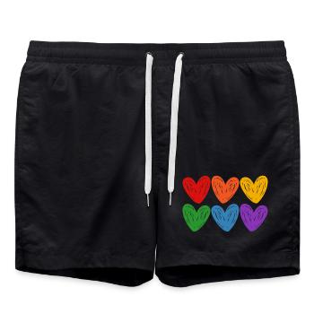 Cœurs arc-en-ciel LGBTQIA - Short de bain - noir - Devant - AI Model Male 185 light (185cm)