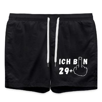Ich bin 29+ Stinkefinger Geburtstag Geschenk ab 30 - Badeshorts - Schwarz - Vorne - AI Model Male 185 light (185cm)