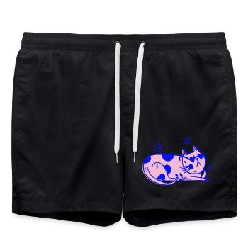 Chat élégant – Ambiance rétro détendue - Short de bain - noir - Devant - AI Model Male 185 light (185cm)
