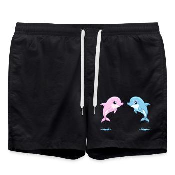 Zwei Baby-Zwillinge blauer und rosa Delfine, springend - Badeshorts - Schwarz - Vorne - AI Model Male 185 light (185cm)