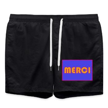 MISTRESS. MASTER. THANK YOU. THANK YOU MISTRESS. GIFT. - Swim Trunks - black - Front - AI Model Male 185 light (185cm)