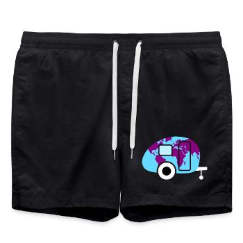 Caravan Weltkarte Wohnwagen Camping Weltenbummler - Badeshorts - Schwarz - Vorne - AI Model Male 185 light (185cm)