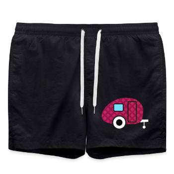 Caravan Wohnwagen Blumen Camping Camper Muster Fan - Badeshorts - Schwarz - Vorne - AI Model Male 185 light (185cm)
