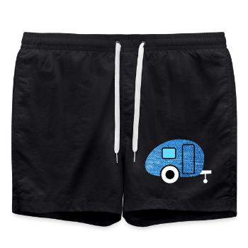 Caravan Wohnwagen Jeans Camper Stoff Retro Vintage - Badeshorts - Schwarz - Vorne - AI Model Male 185 light (185cm)