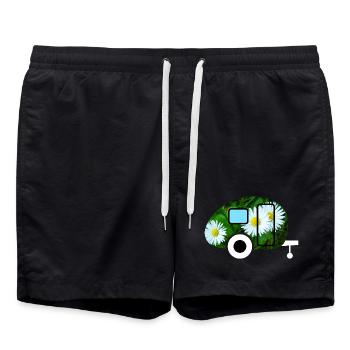Caravan Gänseblume Wohnwagen Camping Retro Vintage - Badeshorts - Schwarz - Vorne - AI Model Male 185 light (185cm)