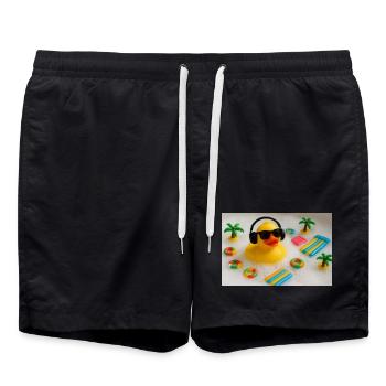 Canard en caoutchouc dans la salle de bain avec des écouteurs - Short de bain - noir - Devant - AI Model Male 185 light (185cm)