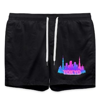 Neon Tokyo Skyline - Swim Trunks - black - Front - AI Model Male 185 light (185cm)
