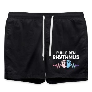 Expectant Mom FEEL THE RHYTHM Funny - Swim Trunks - black - Front - AI Model Male 185 light (185cm)