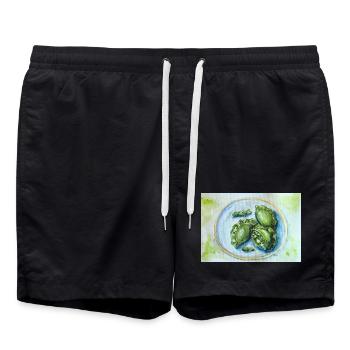 Vibrant Green Dumplings: Watercolor Food Art - Swim Trunks - black - Front - AI Model Male 185 light (185cm)