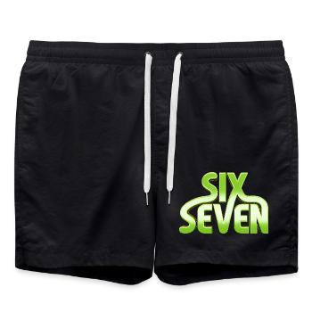 Six Seven 6 7 - 67 - Green Typography Meme Design - Swim Trunks - black - Front - AI Model Male 185 light (185cm)