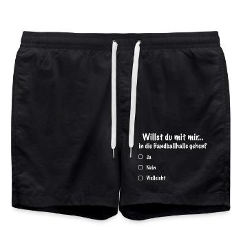 Handballdate Spruch Einladung (Weiß) - Badeshorts - Schwarz - Vorne - AI Model Male 185 light (185cm)