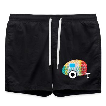 Caravan Wohnwagen Stoff Textil Camping Camper Fan - Badeshorts - Schwarz - Vorne - AI Model Male 185 light (185cm)