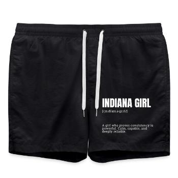 Indiana Girl: Consistent typo statement - Swim Trunks - black - Front - AI Model Male 185 light (185cm)